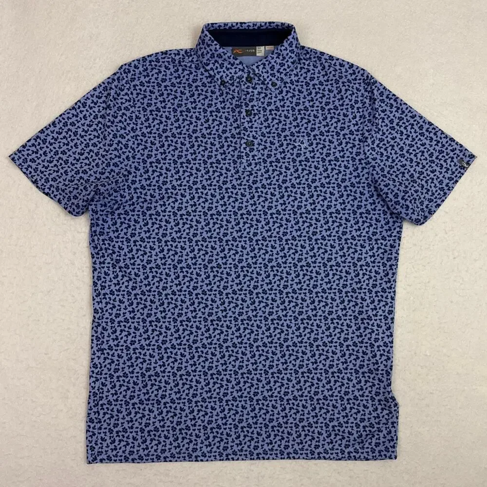 KJUS Lance Printed Polo Men’s Medium 50 Blue Floral UPF 30 Golf K00741